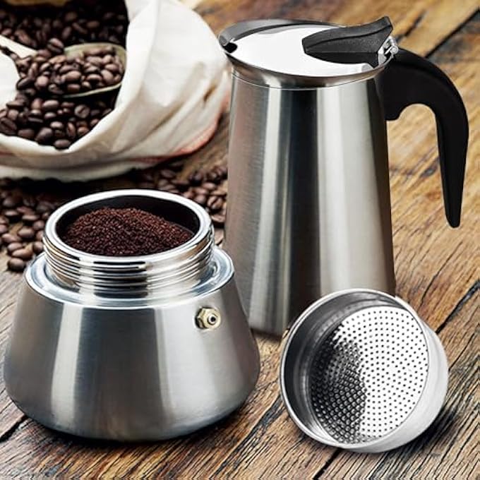 إكسفور ماكينة صنع قهوة الإسبريسو على الموقد بسعة 12 كوبًا، وعاء موكا من الفولاذ المقاوم للصدأ، وعاء إسبرسو موكا كلاسيكي لمواقد الحث ومواقد الغاز بسعة 600 مل - Image 5