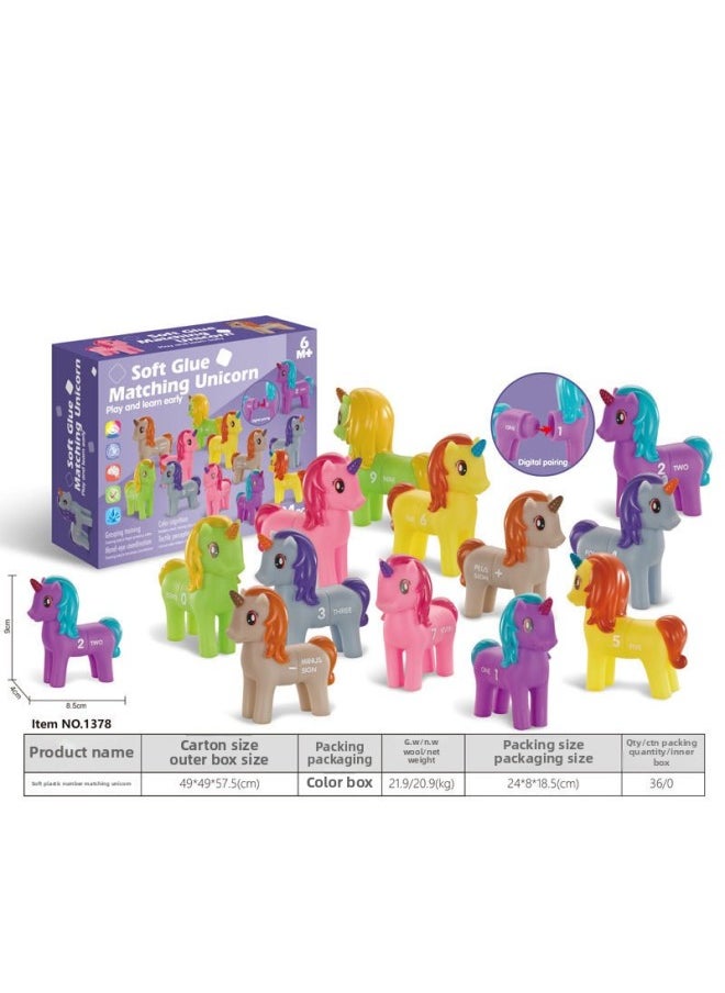 Generic - Export Baby Play Soft Glue Stacked Le Sessele Digital Animal Building Blocks Finger Doll Toy-Color:Soft Plastic Digital Unicorn Number Puzzle Matching Combination - Image 1