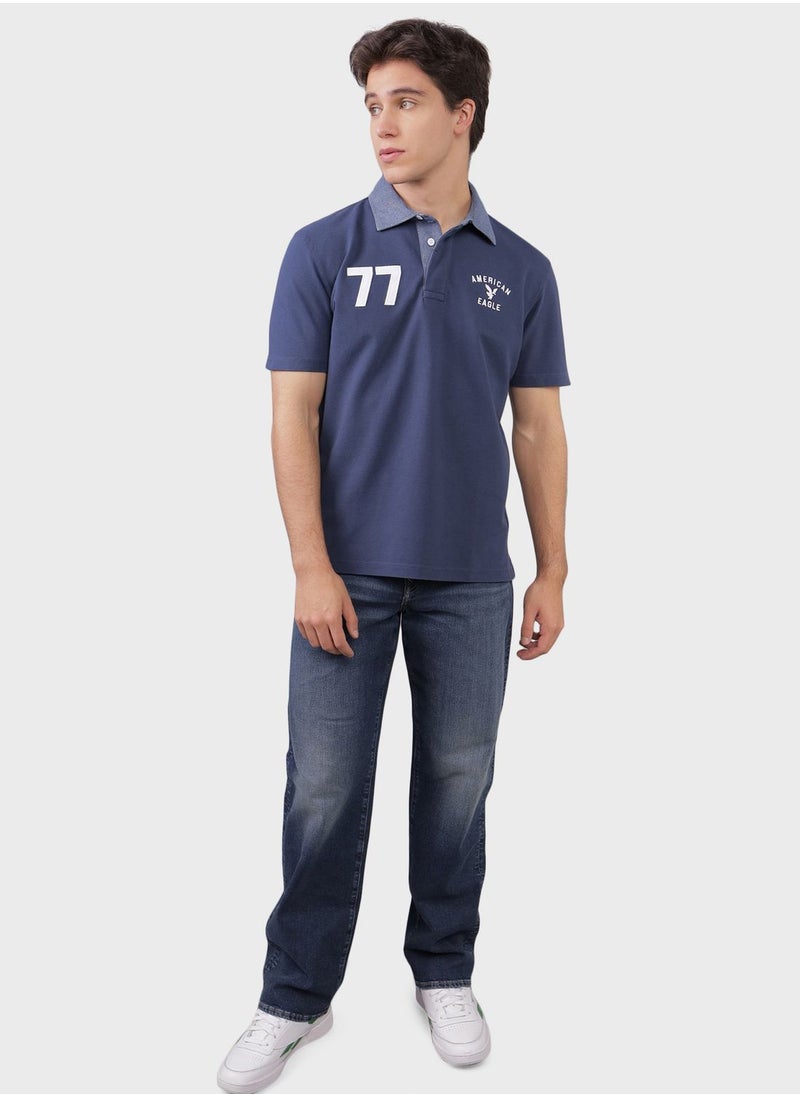 American Eagle - Embroidered Logo Half Sleeve Polo Shirt - Image 1