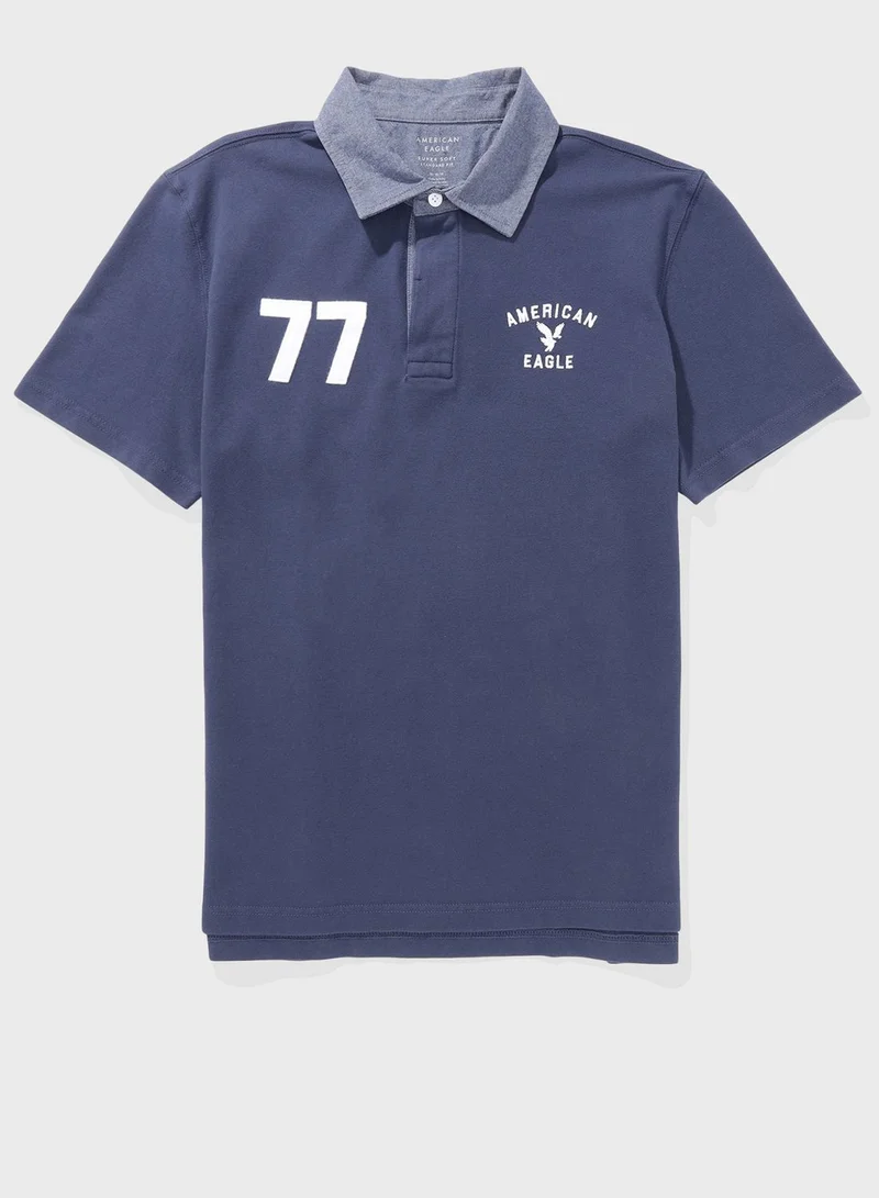 American Eagle Embroidered Logo Half Sleeve Polo Shirt