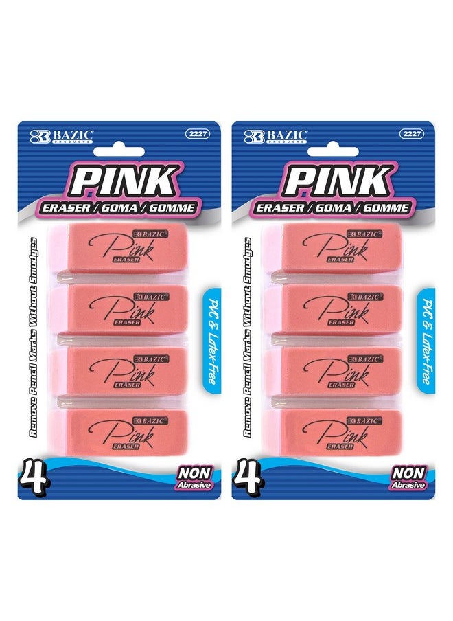 Bazic Products Bazic Pink Eraser Latex Free Bevel Erasers Large Size Block Erasers For Art Drawing School Office Kids Teachers (4 Pack) 2Packs  - Image 2