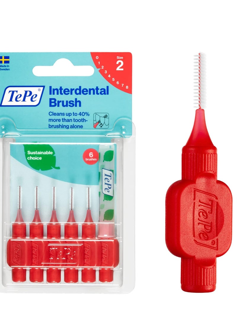 TEPE Interdental Brush Original, Soft Dental Brush for Teeth Cleaning, Pack of 6, 0.5 mm, Extra-Small/Small Gaps, Red, Size 2 - Image 1