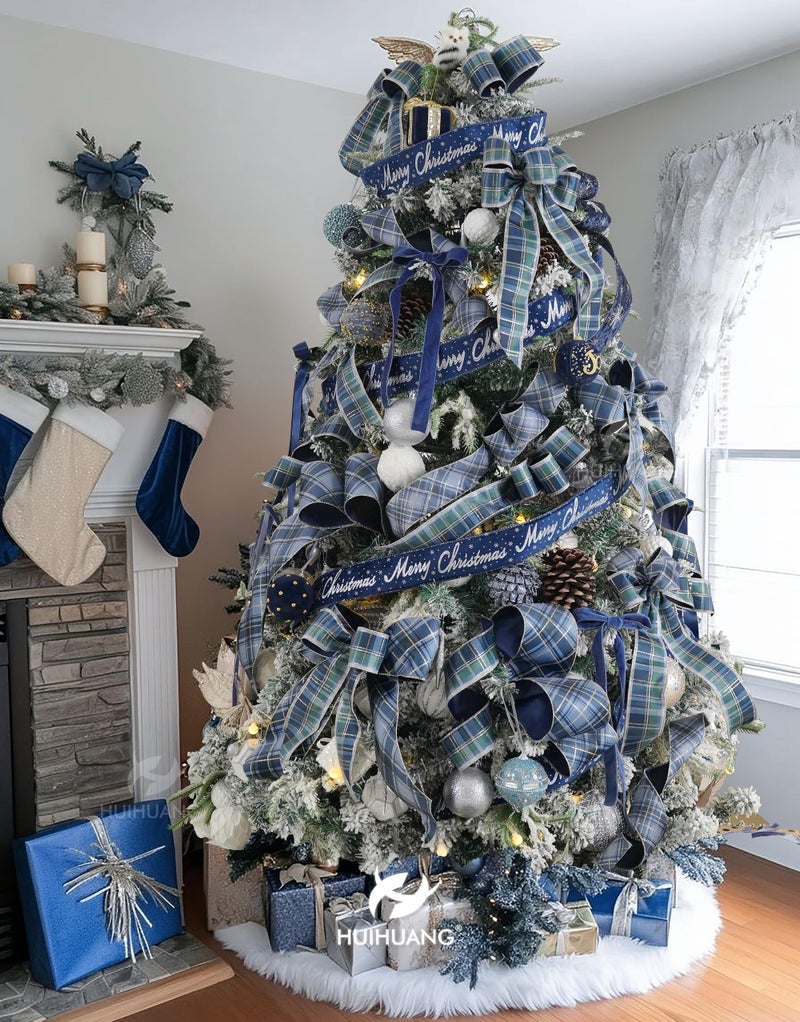 HUIHUANG Blue and Green Plaid Christmas Ribbon 2.5 inch Tartan Velvet Wired Ribbon for Christmas Tree, Garlands, Gift Wrapping, Wreaths, Mantel & Holiday Crafts- Continuous 10 Yards - Image 5