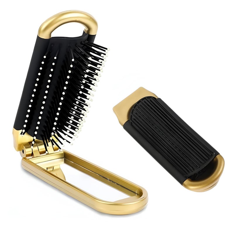 Zeyu Folding Hair Brush with Mirror | Flexible & Soft Nylon Bristles | Hair Comb for Women | Pocket Hair Comb | Compact Pocket Hair Comb Wet & Dry Detangling Hair Brush, Travel Size HairPocket Mirror (MOQ_Black) - Image 5