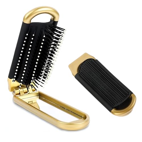 Zeyu Folding Hair Brush with Mirror | Flexible & Soft Nylon Bristles | Hair Comb for Women | Pocket Hair Comb | Compact Pocket Hair Comb Wet & Dry Detangling Hair Brush, Travel Size HairPocket Mirror (MOQ_Black) - Image 1