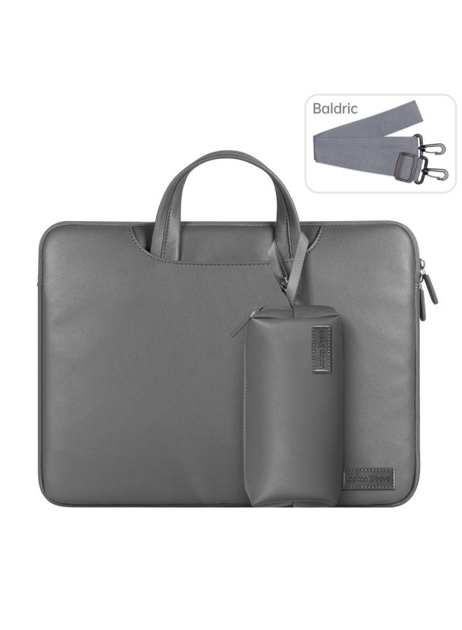 Macbook Computer Bag Suitable For Apple Huawei Handbag 15 Laptop Leather Business M3 Inner Bag-Color:Grey + Shoulder Strap + Accessory Bag-Applicable Model:15 Inches  - Image 1