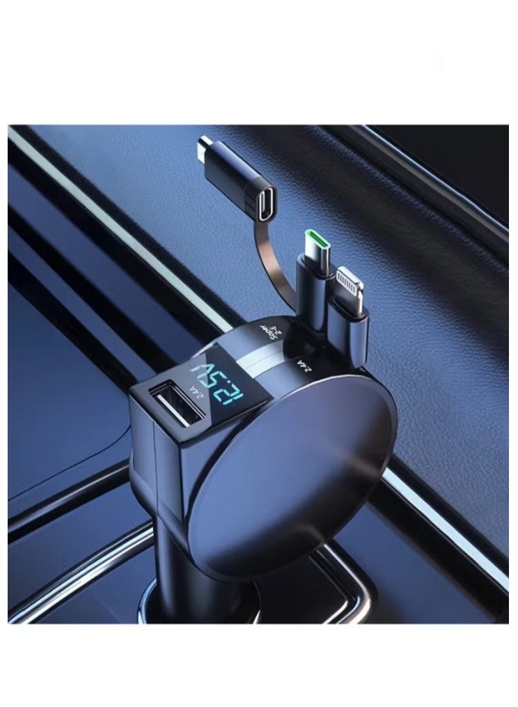 إيزي سو شاحن سيارة سريع 12/24 فولت 60 وات مع كابل شحن قابل للسحب، محول طاقة سريع للسيارة PD20W لهاتف iPhone Type C 40 وات شاحن USB للسيارة مزود بتقنية البلوتوث مع iPhone وSamsung وGalaxy وHuawei وXiaomi