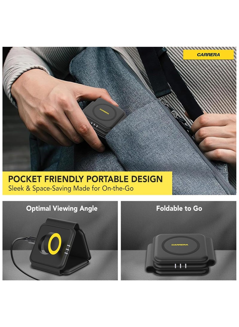 Carrera - CARRERA 3 in 1 Foldable Wireless Charger Pad CWC-235, Magnetic 15W Fast Charging for Phone, 2.5W for Earbud, 2.5W for Watch, Type C Cable Included, Mag Safe & Multi-Device Compatible - Image 1