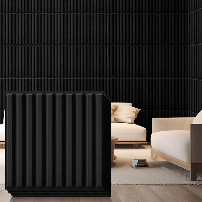 Nuanchu 32 Pcs 3D Wall Panels for Interior Wall Decor 12x12 Fluted Textured Black Accent Tiles Waterproof Paintable for Living Room TV Background Bedroom Bathroom Gaming Room 32 Sq ft Coverage - Image 2