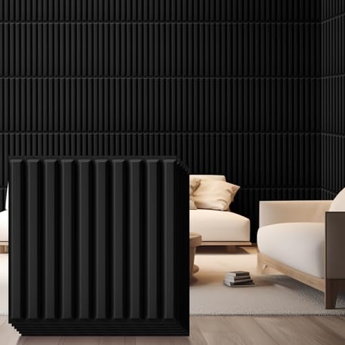 Nuanchu 32 Pcs 3D Wall Panels for Interior Wall Decor 12x12 Fluted Textured Black Accent Tiles Waterproof Paintable for Living Room TV Background Bedroom Bathroom Gaming Room 32 Sq ft Coverage - Image 1