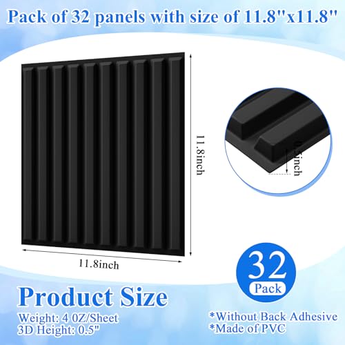 Nuanchu 32 Pcs 3D Wall Panels for Interior Wall Decor 12x12 Fluted Textured Black Accent Tiles Waterproof Paintable for Living Room TV Background Bedroom Bathroom Gaming Room 32 Sq ft Coverage - Image 3