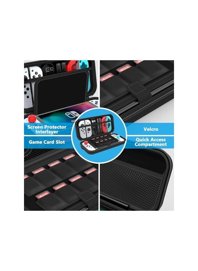 PROMASS Nintendo Switch Carrying Case【Shockproof & Waterproof】 Hard Shell Nintendo Switch Travel Case for Console Joy-Cons Game Cards Cables etc Fit for Nintendo Switch/OLED/Lite (Black) - Image 4
