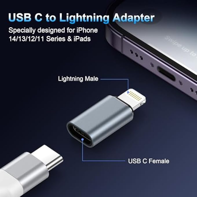 rayihni USB C TO LIGHTNING ADAPTER 4PACK, TYPE C FEMALE TO LIGHTNING MALE ADAPTER FOR IPHONE 14/13/12/11 PRO MAX/PAD/AIRPOD, USBC TO IPHONE ADAPTOR SUPPORT CHARGING/DATA SYNC, NOT FOR HEADPHONE/AUDIO/OTG - Image 2