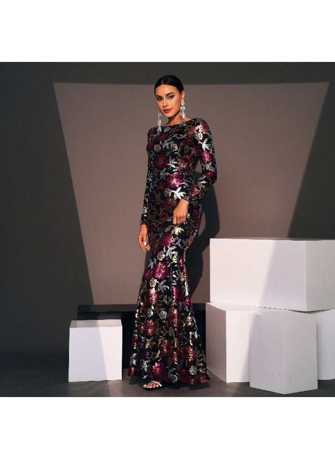 Madam Uniq Floral Sequin Evening Dress  - Image 4