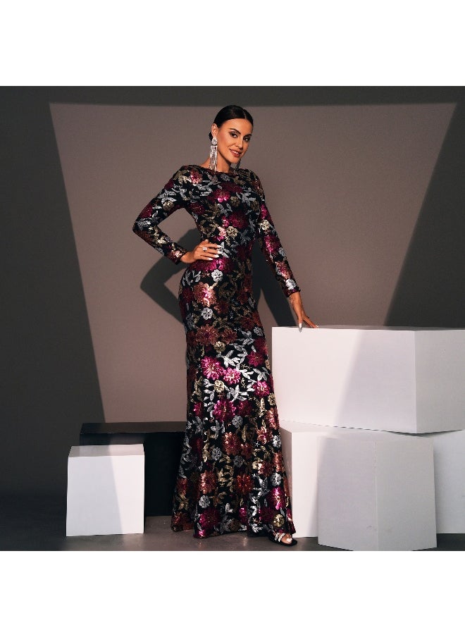 Madam Uniq Floral Sequin Evening Dress  - Image 3
