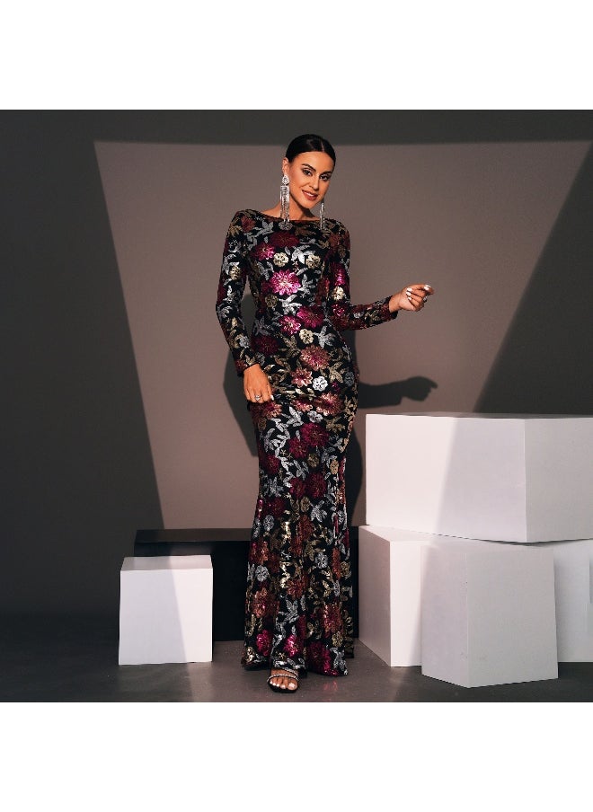 Madam Uniq Floral Sequin Evening Dress  - Image 5