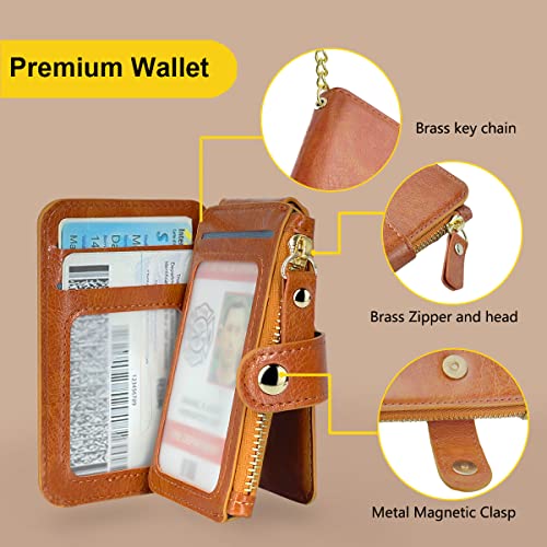 M-Plateau Phone Wallet Vegan Leather Magnetic Button Wallet For Men Have 6 Id Window Designed For iPhone 13 Pro Max,Google Pixel, Galaxy Attachment 3M Adhesive Sticker (Brown) - Image 2