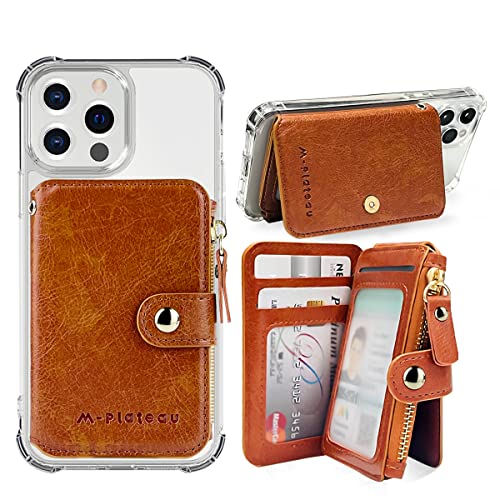 M-Plateau Phone Wallet Vegan Leather Magnetic Button Wallet For Men Have 6 Id Window Designed For iPhone 13 Pro Max,Google Pixel, Galaxy Attachment 3M Adhesive Sticker (Brown) - Image 1