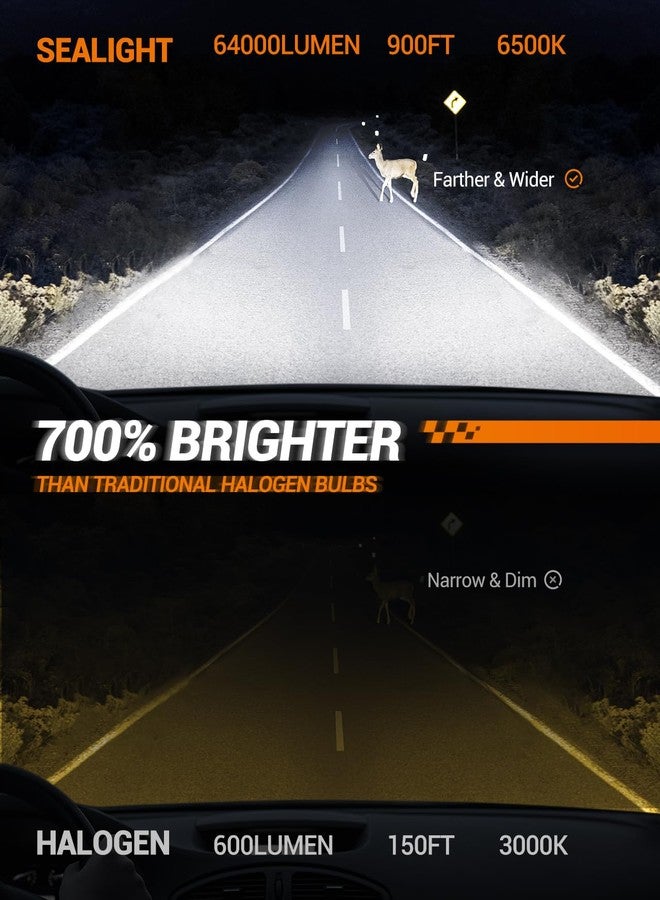 SEALIGHT 𝟗𝟎𝟎𝟓+𝐇𝟏𝟏 𝐋𝐢𝐠𝐡𝐭 Combo, 64,000LM 700% Super Brighter, 1:1 Real Size, 6500K Cool White Fog Light Bulbs for Car Powersports ATV/UTV, Pack of 4 - Image 3
