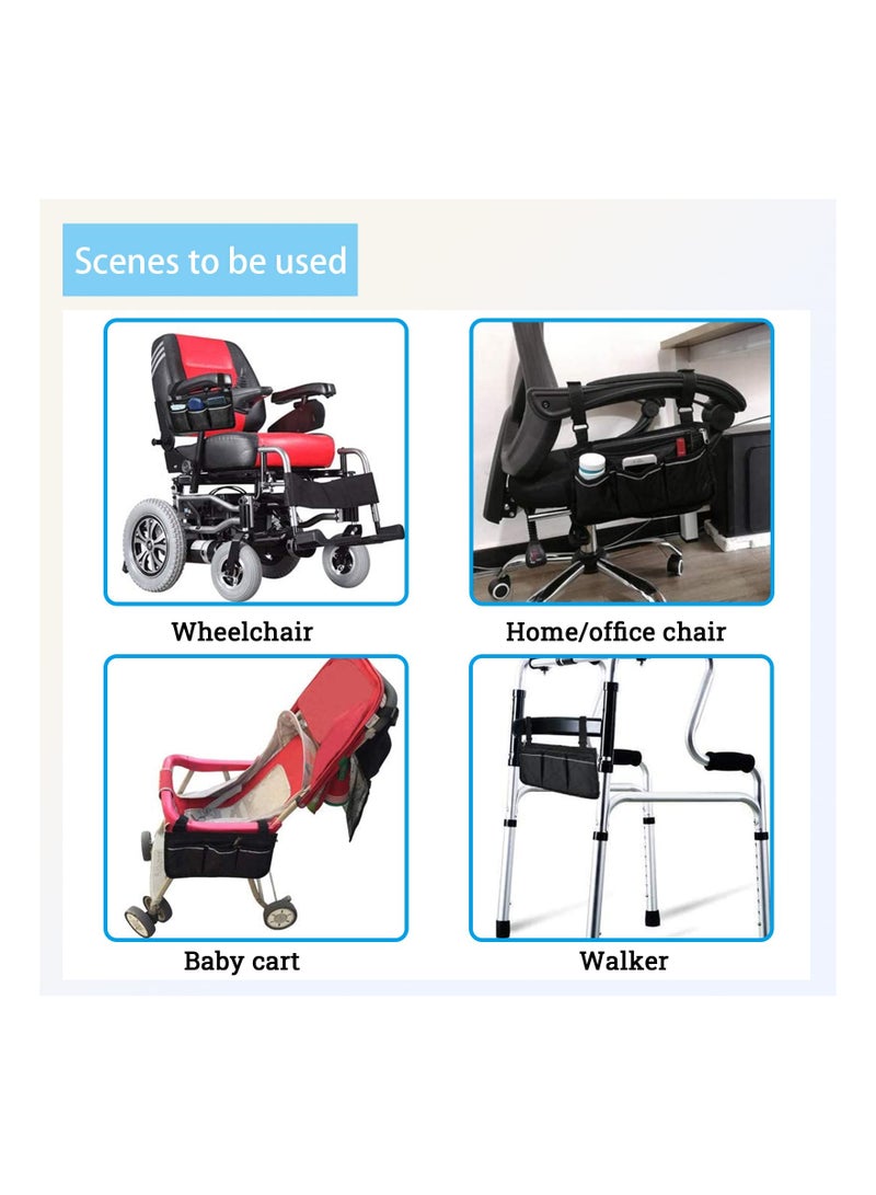 SYOSI Wheelchair Bag with Pockets, Universal Waterproof Armrest Side Bag for Home, Outdoor, Baby Cart, Black - Image 3