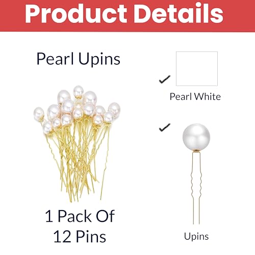 TEMPERIA (12pcs) Pearl U Pins Hair Accessories for Women & Girls - Decoration Pearls Beads Hair Clip for Bride Hairstyle - For Wedding/Parties (MN01) - Image 2