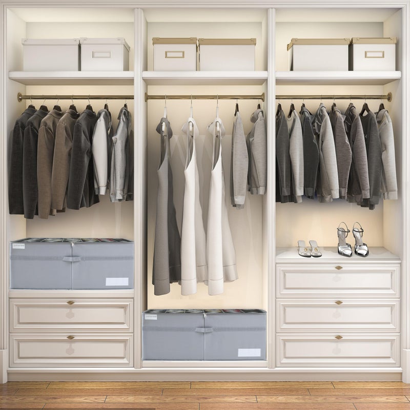 LUVHOMEE Shoe Organizer for Closet, Fits 24 Pairs, Large Shoe Box Storage Containers, Clear Foldable Shoe Storage Bins w/Bottom Support, Space Saving Closet Shoes Holder w/Reinforced Handles, Gray - Image 2