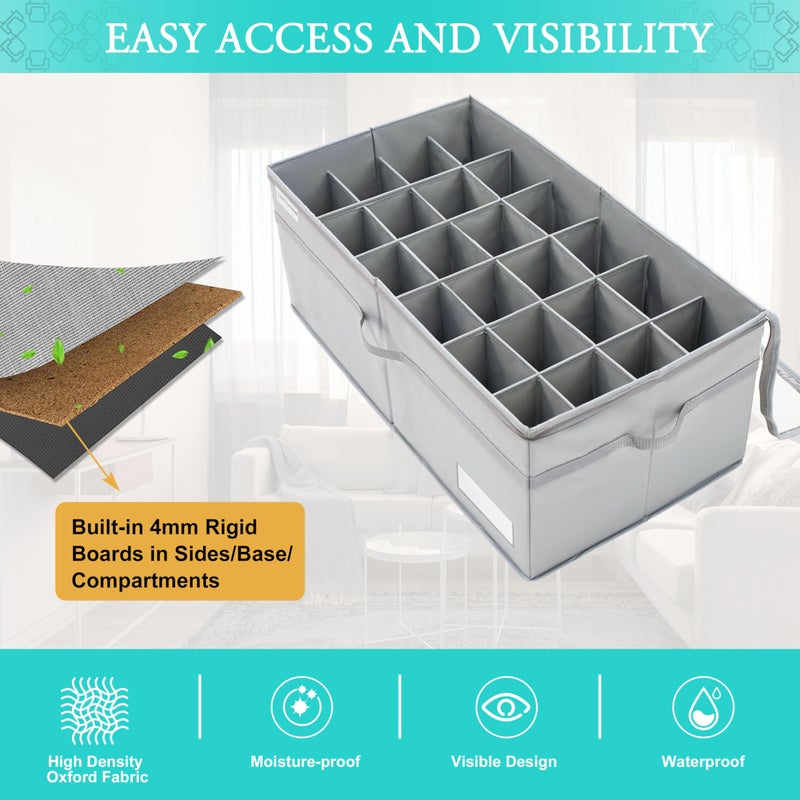 LUVHOMEE Shoe Organizer for Closet, Fits 24 Pairs, Large Shoe Box Storage Containers, Clear Foldable Shoe Storage Bins w/Bottom Support, Space Saving Closet Shoes Holder w/Reinforced Handles, Gray - Image 4