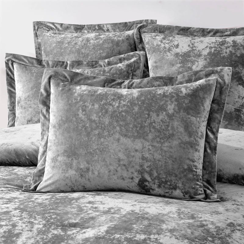 Fredsure Distressed Velvet Comforter Set, 5 Pieces Dark Grey King, Distressed Velvet Face and Brushed Microfiber Reverse - Image 4