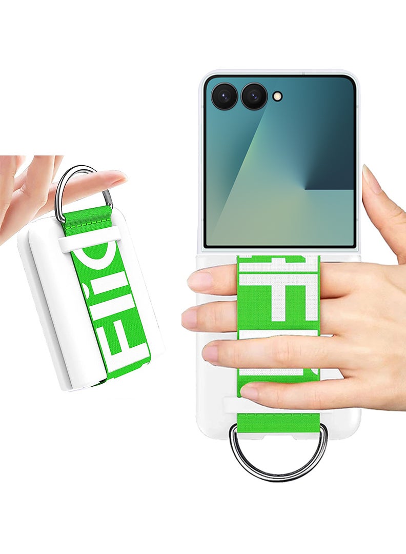 Case Up Compatible with Samsung Galaxy Z Flip 7 6.9 Inch Strap Case, Premium Liquid Silicone [Soft Anti-Scratch] Shockproof Protective Slim Phone Cover for Samsung Galaxy Z Flip 7 2025, White/ Green - Image 1