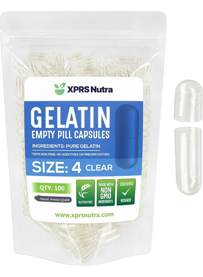 XPRS Nutra Capsules Express- Size 4 Clear Empty Gelatin Capsules 100 Count - Kosher and Halal - Pure Gelatin Pill Capsule - DIY Powder Filling - Image 1