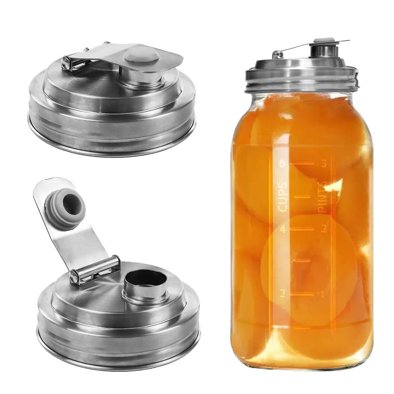 lenpestia 2 Pack Wide Mouth Mason Jar Stainless Steel Pour Spout Lid, Reusable Mason Jar Lids, for Ball Wide Mouth Mason Jars, Leak Proof Seal, for Drinking Salad Dressing & Food Storing - Image 1