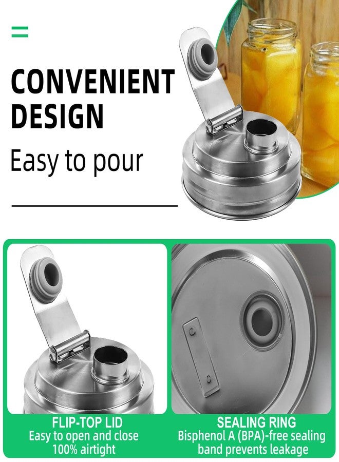 lenpestia 2 Pack Wide Mouth Mason Jar Stainless Steel Pour Spout Lid, Reusable Mason Jar Lids, for Ball Wide Mouth Mason Jars, Leak Proof Seal, for Drinking Salad Dressing & Food Storing - Image 3