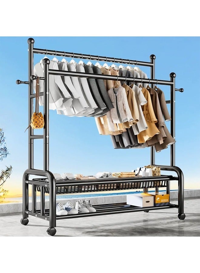 SHEE ONE 2-in-1 mobile clothes hanger with a luxurious black design, with bottom shelves and multiple hangers - Image 2