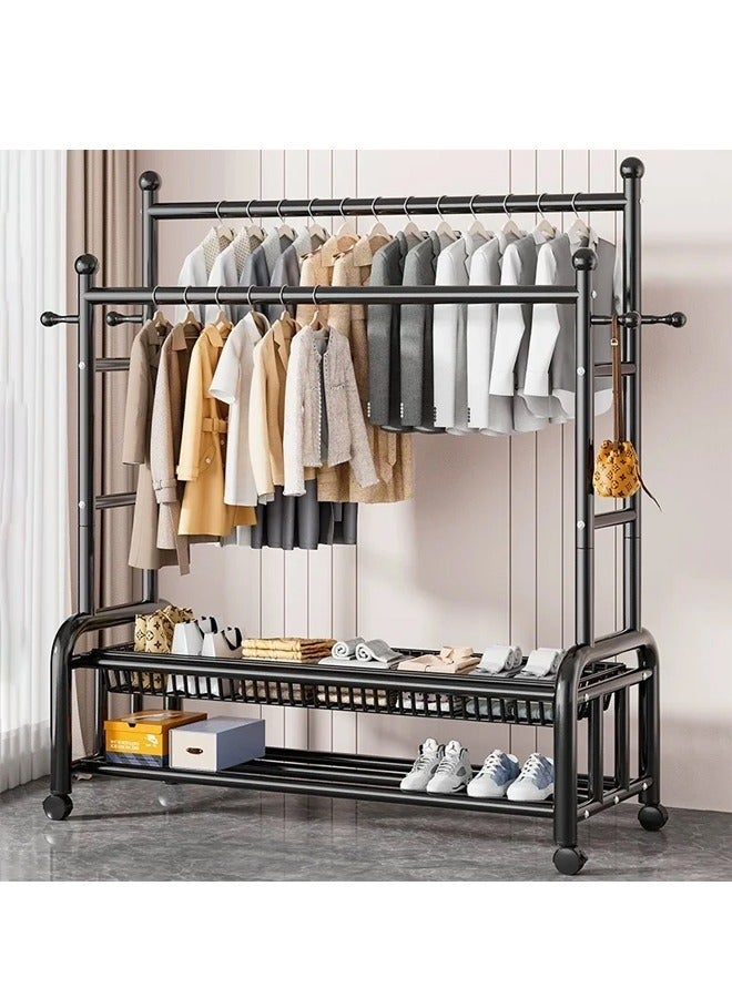 SHEE ONE 2-in-1 mobile clothes hanger with a luxurious black design, with bottom shelves and multiple hangers - Image 4