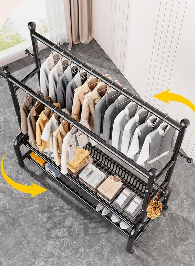 SHEE ONE 2-in-1 mobile clothes hanger with a luxurious black design, with bottom shelves and multiple hangers - Image 3