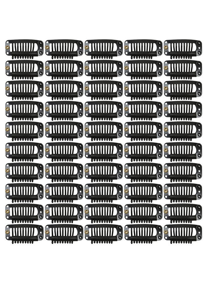 YTBYT 50 Pcs Hair Extension Clips 32Mm 9Teeth Wig Clips Metal Snap Hair Clips With Rubber Silicone Back For Wigs Hairpiece Accessories Diy Clips (Black) - Image 1
