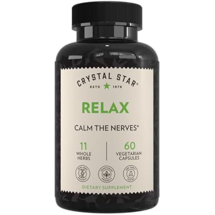 Crystal Star Relax (60 Capsules) - Helps Calm Nerves with Ashwagandha, American Skullcap and Kava Kava - Non-GMO - Image 1
