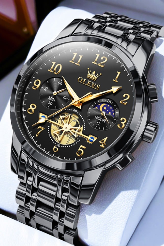 أوليفز ساعة OLEVS 2900 Moon Phase للرجال من الفولاذ المقاوم للصدأ ومضادة للماء وعصرية بهيكل عظمي وساعة كوارتز كرونوغراف للرجال - Image 1