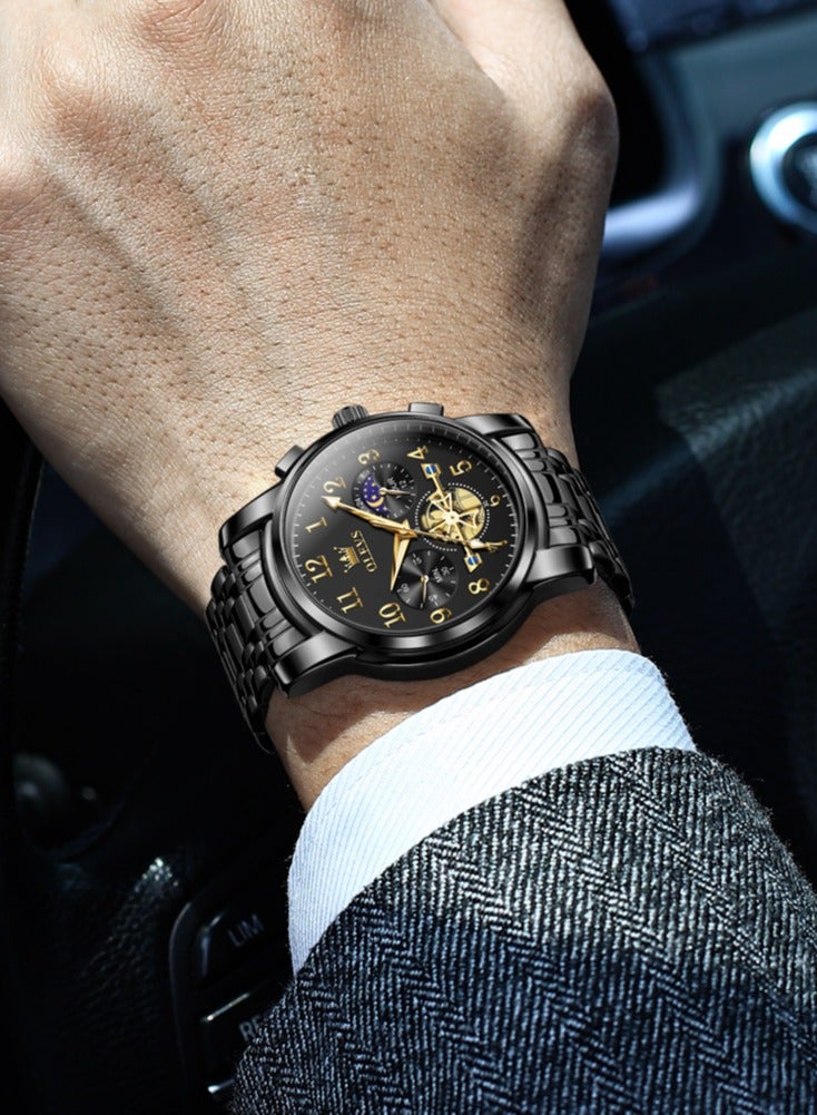 أوليفز ساعة OLEVS 2900 Moon Phase للرجال من الفولاذ المقاوم للصدأ ومضادة للماء وعصرية بهيكل عظمي وساعة كوارتز كرونوغراف للرجال - Image 3