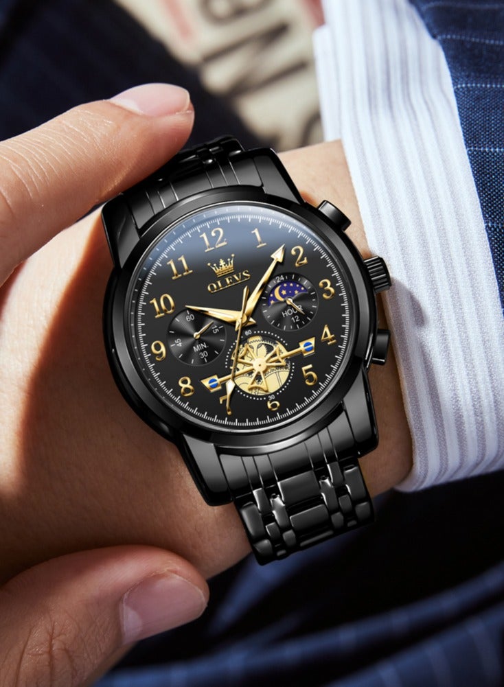 أوليفز ساعة OLEVS 2900 Moon Phase للرجال من الفولاذ المقاوم للصدأ ومضادة للماء وعصرية بهيكل عظمي وساعة كوارتز كرونوغراف للرجال - Image 5