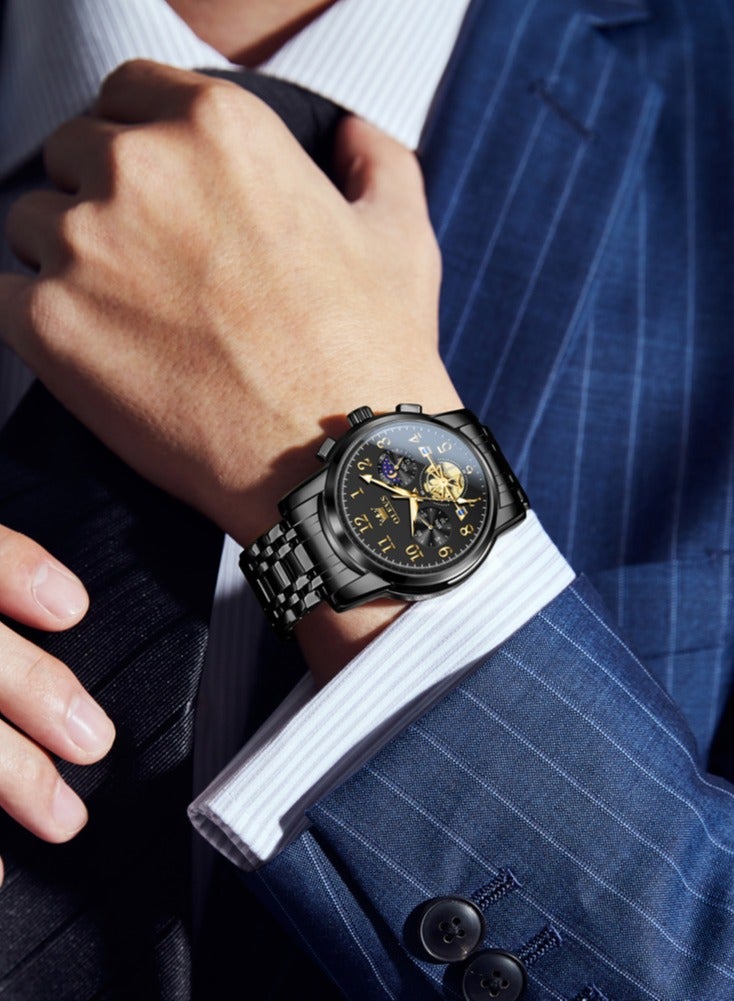 أوليفز ساعة OLEVS 2900 Moon Phase للرجال من الفولاذ المقاوم للصدأ ومضادة للماء وعصرية بهيكل عظمي وساعة كوارتز كرونوغراف للرجال - Image 4