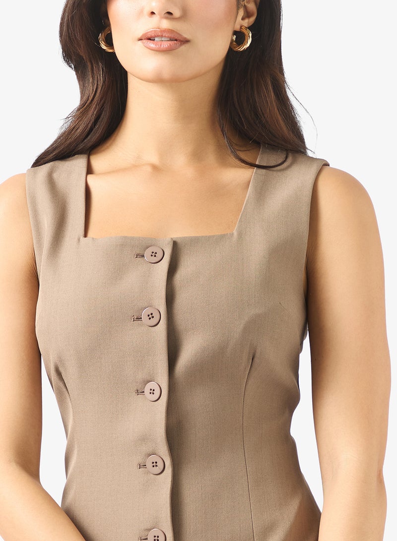 فيرو مودا فستان ماكسي أليسيا بفتحة أمامية وأزرار - Image 3