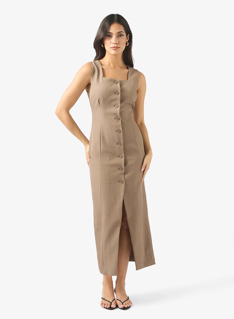 فيرو مودا فستان ماكسي أليسيا بفتحة أمامية وأزرار - Image 4