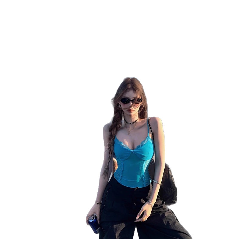 Women's Lace V-Neck Camisole with Built-In Padding, Slim Short Tank Top - Image 5