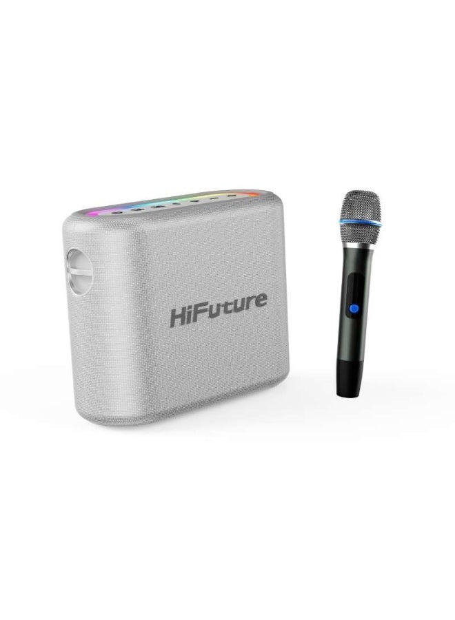 هاي فيوتشر مكبر صوت لاسلكي بلوتوث فاخر من HiFuture Vocalist 300، بقوة 150 واط، وميكروفونين، وصوت جهير عميق وصوت نقي، مكبر صوت للحفلات - فضي - Image 1