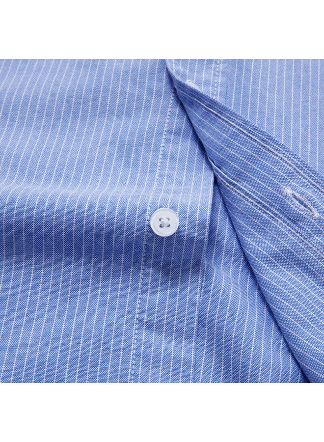 Limeng Men's Long-sleeve Shirt, Middle-aged Dad Style, All-cotton Casual Oxford Cloth Striped Shirt, Blue Fine Stripes, Size 39 - Image 3