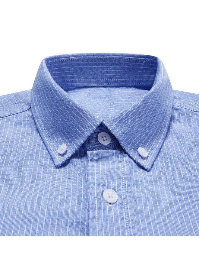 Limeng Men's Long-sleeve Shirt, Middle-aged Dad Style, All-cotton Casual Oxford Cloth Striped Shirt, Blue Fine Stripes, Size 39 - Image 2