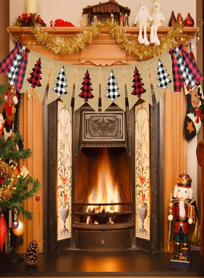Doumeny Christmas Plaid Burlap Banner Buffalo Check Xmas Tree Bunting Vintage Merry Christmas Bunting Garland Winter Holiday Gingham Tassel Garland for Mantle Fireplace Wall Door Party Supplies Decor - Image 4
