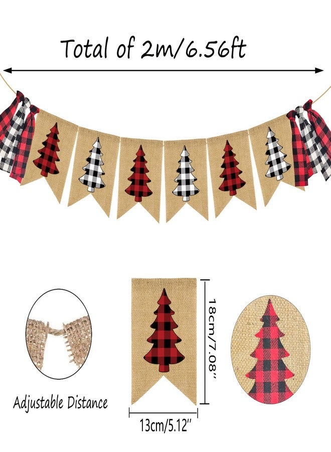 Doumeny Christmas Plaid Burlap Banner Buffalo Check Xmas Tree Bunting Vintage Merry Christmas Bunting Garland Winter Holiday Gingham Tassel Garland for Mantle Fireplace Wall Door Party Supplies Decor - Image 2