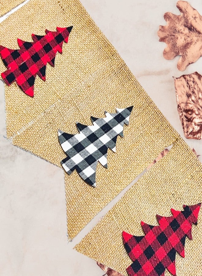 Doumeny Christmas Plaid Burlap Banner Buffalo Check Xmas Tree Bunting Vintage Merry Christmas Bunting Garland Winter Holiday Gingham Tassel Garland for Mantle Fireplace Wall Door Party Supplies Decor - Image 3
